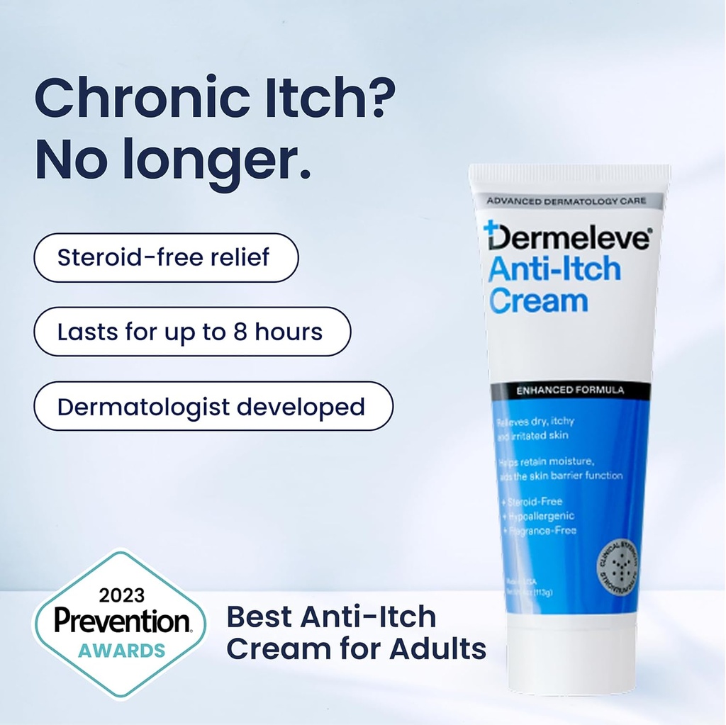 Dermeleve Back Bundle of Steroid Free Anti-Itch Cream Extra Tugevus 4 oz + Back Applicator (2 üksust) | Psoriaas, Seborrheic dermatiit, Viiruslik lööve, Neuropathic (Närvi) Sügelus, allergia, nõgestõbi