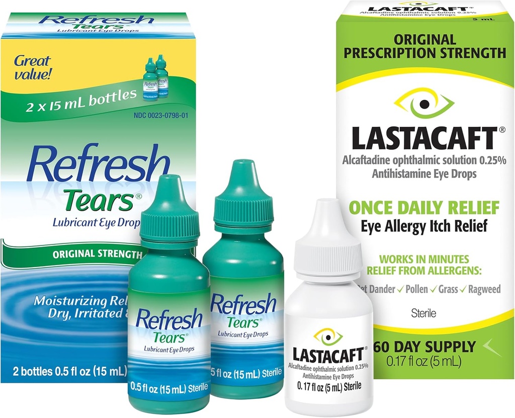 Bundle of Refresh Tears määrdeaine silmatilgad, 2 Count (Pack of 1) + Lastacaft Once Daily Eye Allergy Itch Relief Drops, 60 Day Supply, 0,17 Fl Oz (Pack of 1)