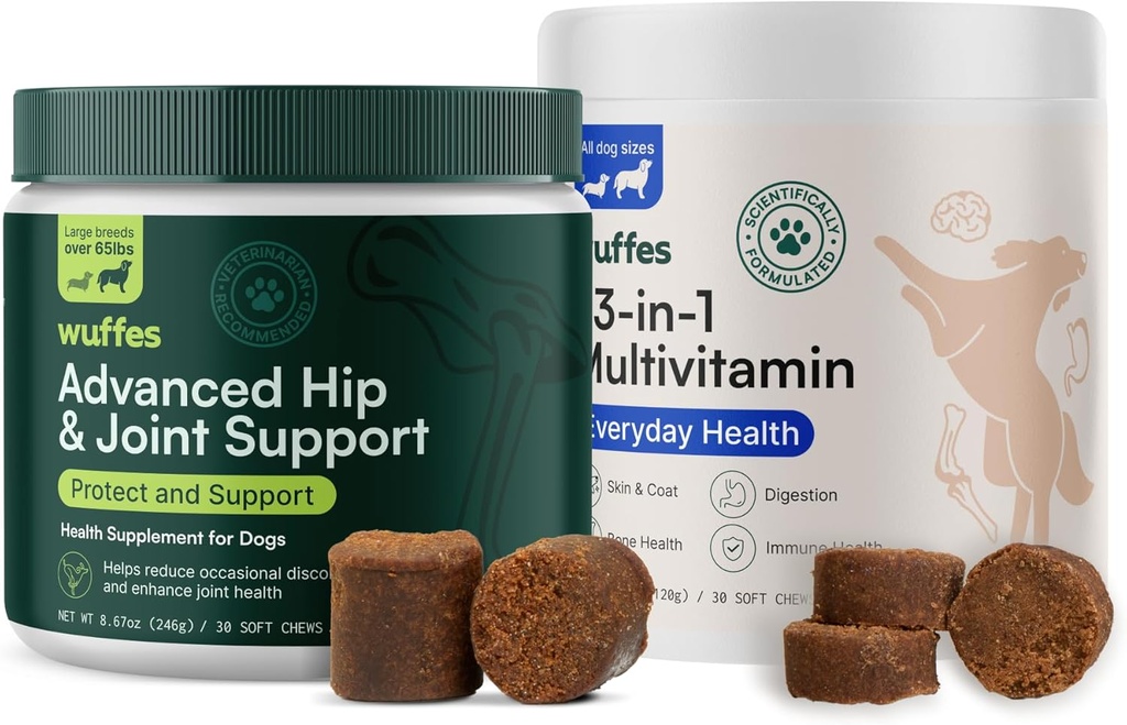 Wuffes hip ja liigeselisa suurtele tõugudele ja 23-in-1 multivitamiini komplektile