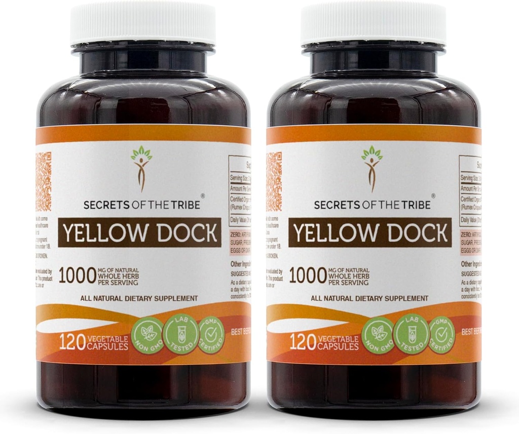 Tribe Yellow Dock 120 kapslit (2 tk), 1000 mg, kollane dokk (Rumex Crispus) Kuivatatud juur (2x120 kapslit)