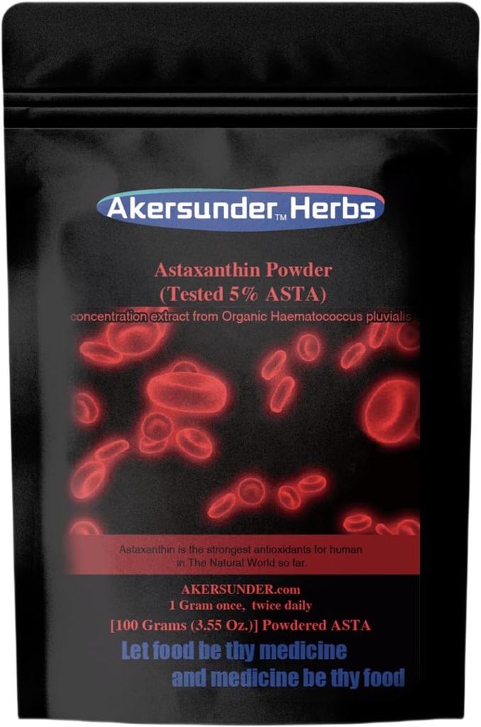 Pure Haematococcus pluvialis Extract Pulber, 100 Grams, astaksantiin (ASTA) > 5%, Tugevamad antioksüdandid Supplement