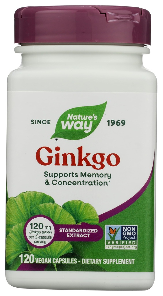 Nature's Way Premium ekstrakt Ginkgo, mälu ja kontsentratsioon *, 120 kapslit