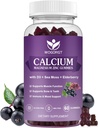 WOGORGT Calcium Magneesium Tsink Gummies vitamiin D3 - kõrge neeldumiskompleks Kaltsiumilisa koos mere sammal, Elderberry luu, lihased, immuun-, meeleolu ja une tugi, Vegan - 60 Gummies