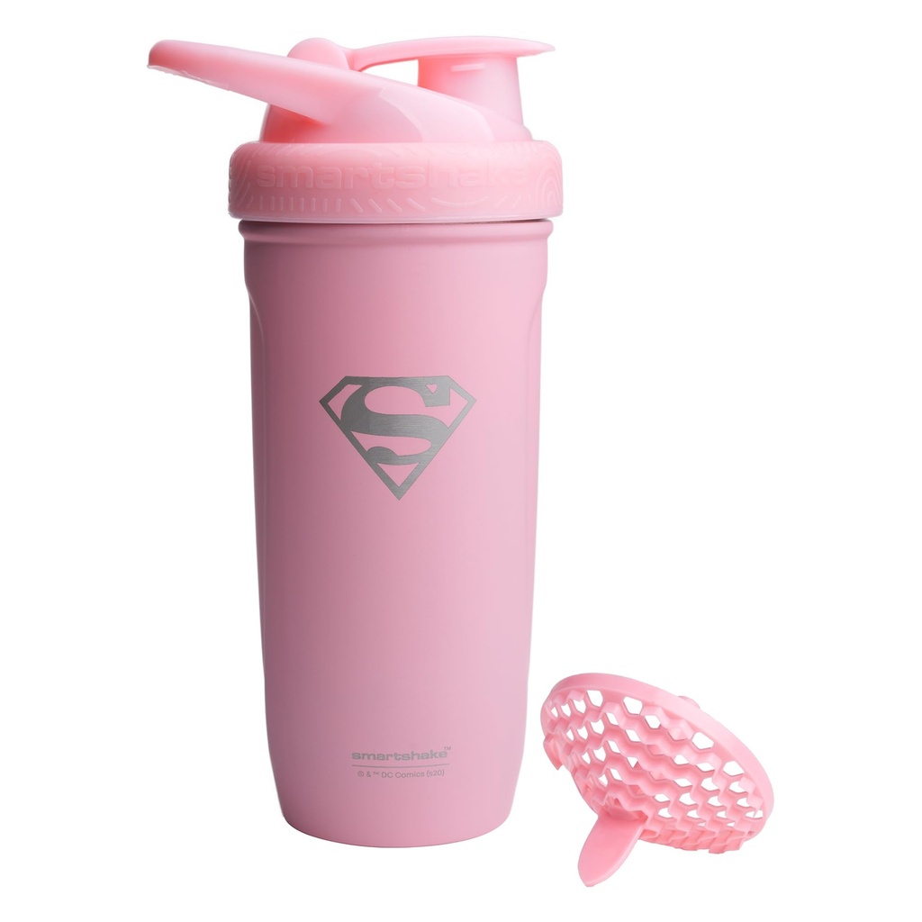 Smartshake DC COMICS Reforce Stainless Steel Protein Shaker Pudel 900 ml | 30oz - Leakproof Screw-on Lid - BPA Free - Unisex - Non-Isolated - Supergirl Logo