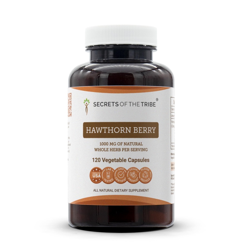 Tribe Hawthorn Berry Capsules 1000 mg Hawthorn (Crataegus spp.) Kuivatatud Marja, Kardio Support Supplement (120 kapslit)