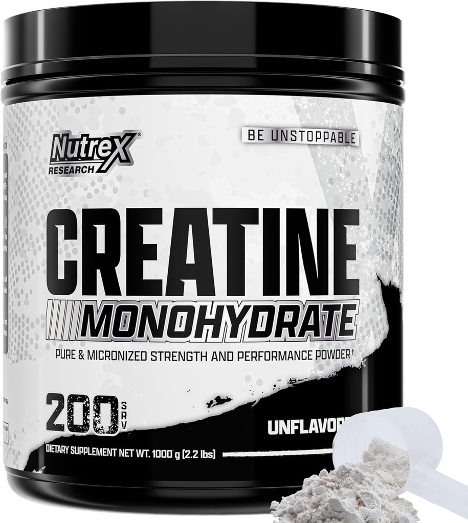Nutrex Research Micronized Kreatiin Monohüdraat Pulber - 200 Servings (1KG) Puhas, maitsestamata Kreatiin Monohüdraat täiendus lihaste kasvu, tugevuse ja jõudluse, 5G per Serv (2,2 naela)