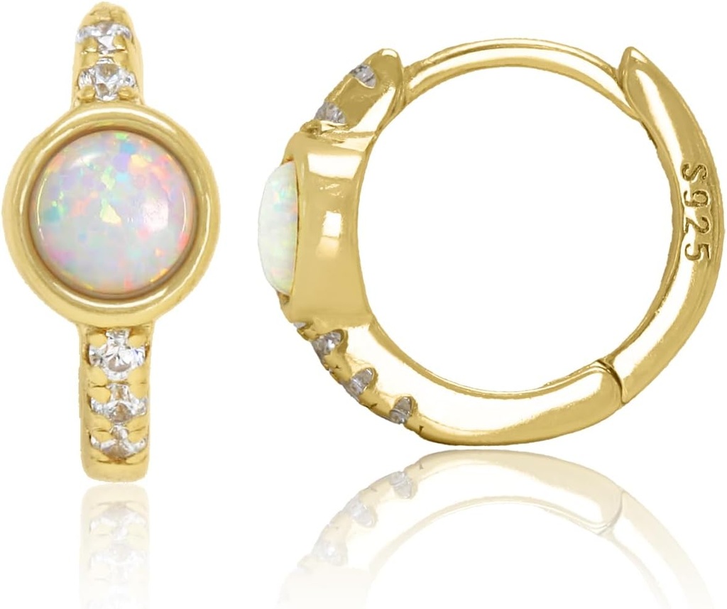 14K kullatud 925 Sterling Silver lõi valge Opal Huggie Hoop kõrvarõngad