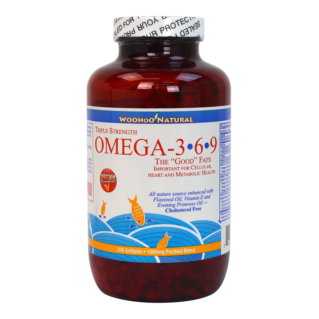 Woohoo Natural Triple Tugevus Kolesterool Vaba Omega 3 6 9 Kalaõli Formla 330 Softgels (1)