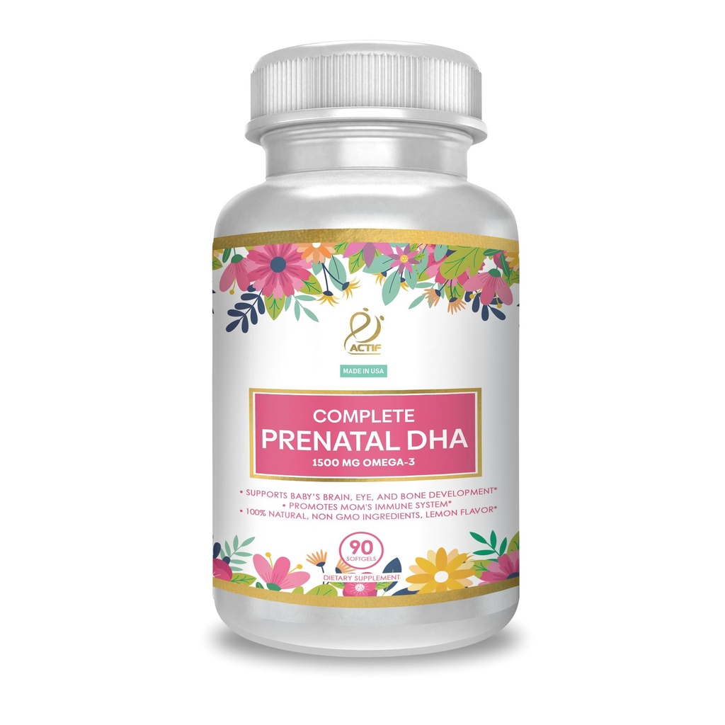 ACTIF Täielik sünnieelne DHA 1500mg Omega-3, 100% looduslik, orgaaniline DHA, EPA - Non-GMO, 90 Count