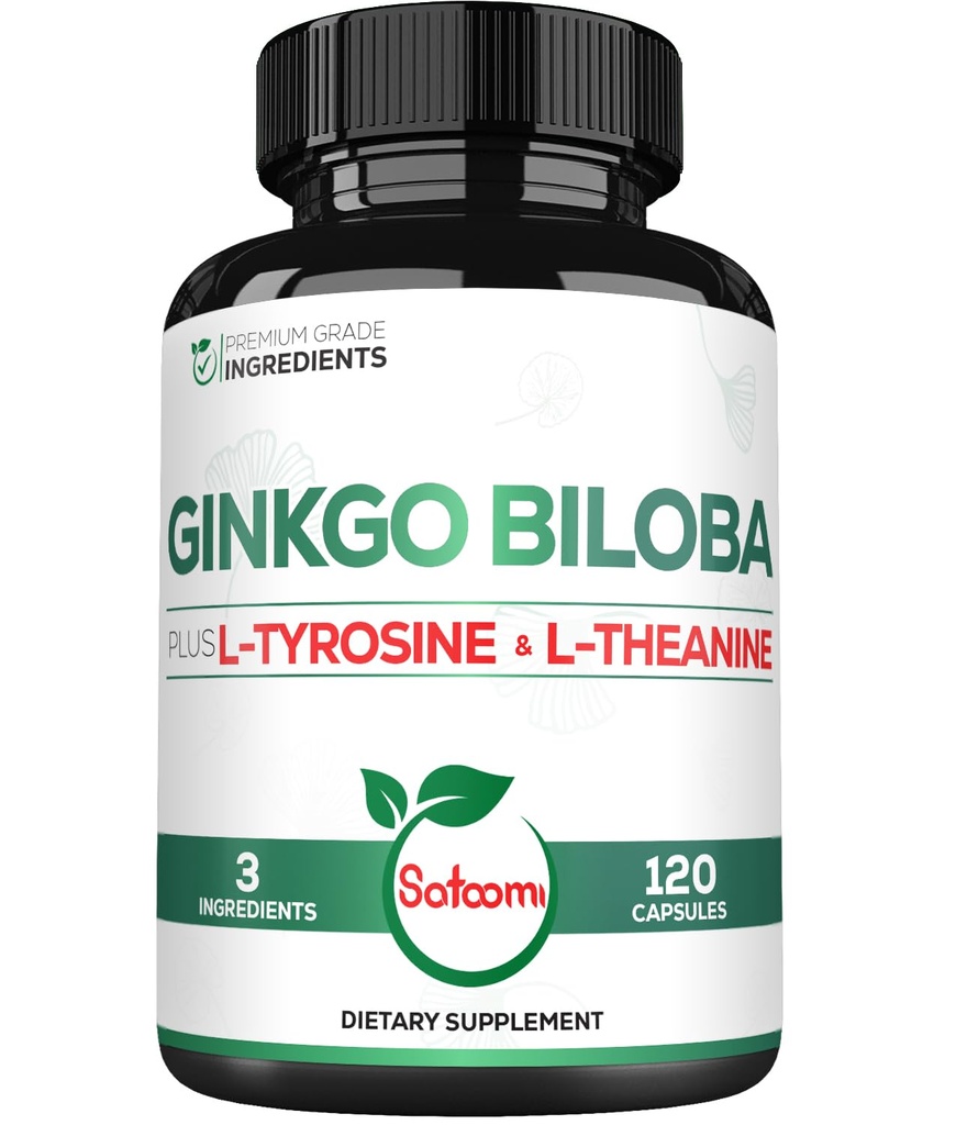 1000mg Ginkgo Biloba täiendused L-türosiini, L-Theanine - 120 kapslit 2-kuulise pakkumise jaoks - tugifookus, mälufunktsioon, aju tervis ja nägemise kvaliteet