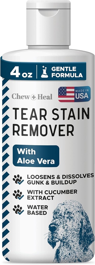 Närimis- ja ravilaborid Lemmikloomade pisarate plekieemaldaja koertele - 4 oz Veepõhine koera silmapesemine & puhastaja - Lahustab Gunk & Buildup - Aloe Vera & Kurgi ekstrakt