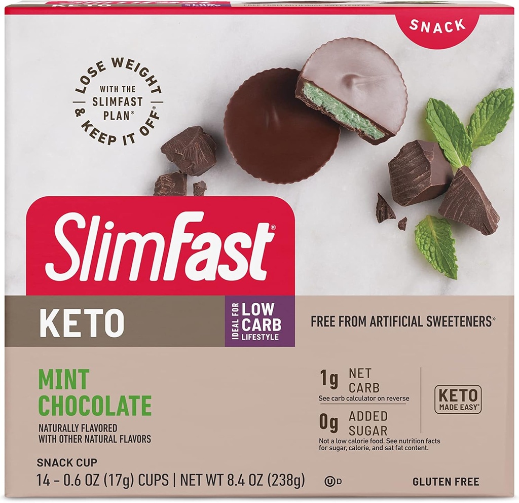SlimFast Keto Fat Bomb Snack Cup, Mint Chocolate, Keto Snacks kaalulangus, Low Carb koos 0g Lisatud suhkur, 14 Count Box (pakendamine võib varieeruda)