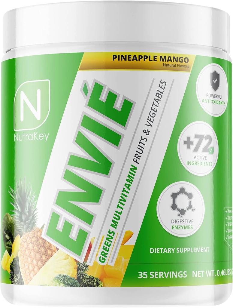 NutraKey Envie Multivitamiini pulber, Keto Multivitamiin meestele ja naistele, puuviljad, rohelised, antioksüdandid, seedetrakti ensüümid, aminohapped, B-vitamiini orgaaniline pulber (Ananass, 210g)