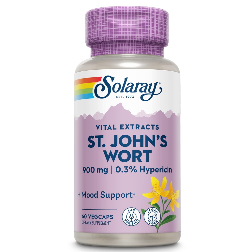 SOLARAY St. Johns Wort Aerial Extract 450mg Kaks päevas | Mood & Brain Health Support | 0,3% Hüperitsiin | 60ct, 30 Serv.