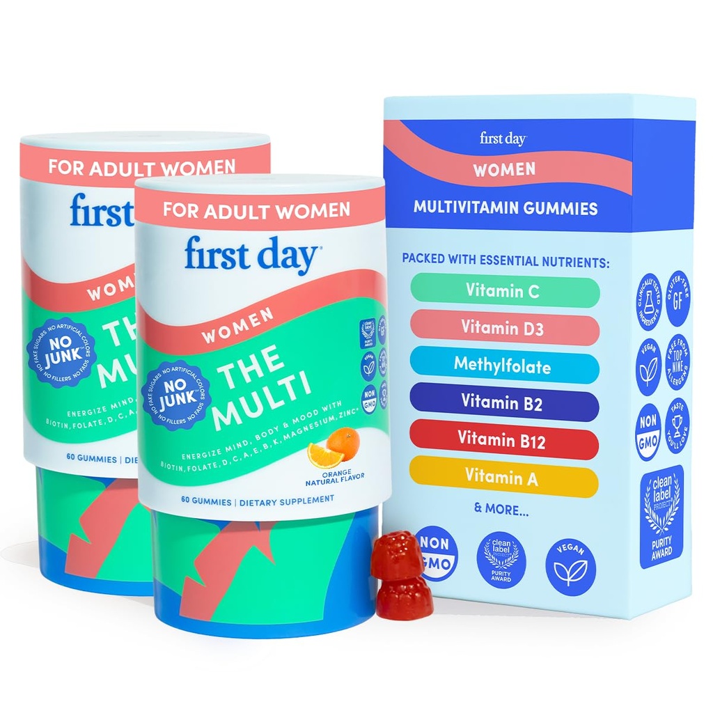 ESIMESE PÄEVA multivitamiin naistele - igapäevased naised multivitamiini kummid - vitamiin A C D E B12, magneesium, tsink, biotiin - vegan, gluteenivabad naised vitamiinid - juuste kasv, nahk, energia - 60 päeva pakkumine