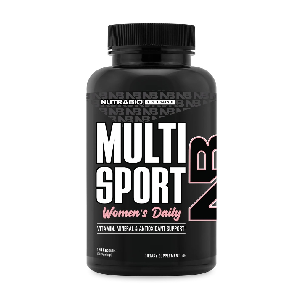 NutraBio Multisport naistele - Naiste multivitamiin - 33 vitamiinid, mineraalid, mikrotoitained - rikkad antioksüdandid - toetab tipp sportlikku sooritust, energiat, ainevahetust (120 taimset kapslit)