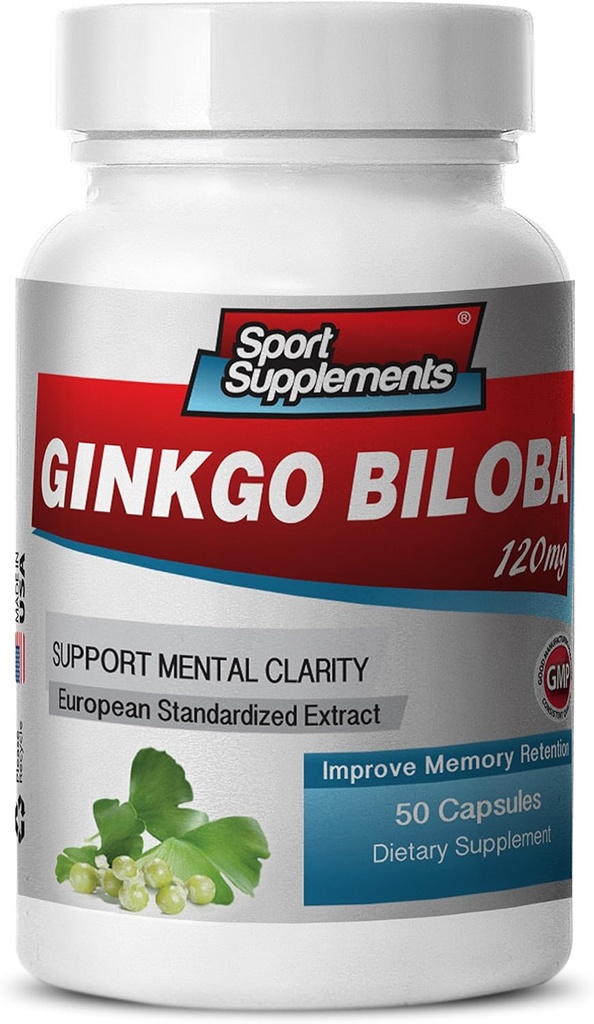 Aju toidulisandid mälu ja fookuse jaoks - Ginkgo BILOBA 120MG - Gingko biloba taim, täiskasvanutele mõeldud toidulisandid, Gingko biloba toidulisandid, Ginko biloba pillid looduslikud, mälu täiendus - 1B 60 kapslit