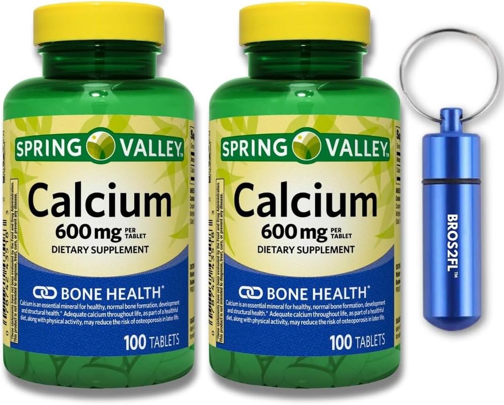 Kaltsium luu tervise toidulisand tabletid, 600 mg, 100 Count (2-Pack) komplekt BROS2FL Keychain Veekindel kaasaskantav metallpillide karp (2 tükki)