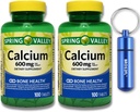 Kaltsium luu tervise toidulisand tabletid, 600 mg, 100 Count (2-Pack) komplekt BROS2FL Keychain Veekindel kaasaskantav metallpillide karp (2 tükki)