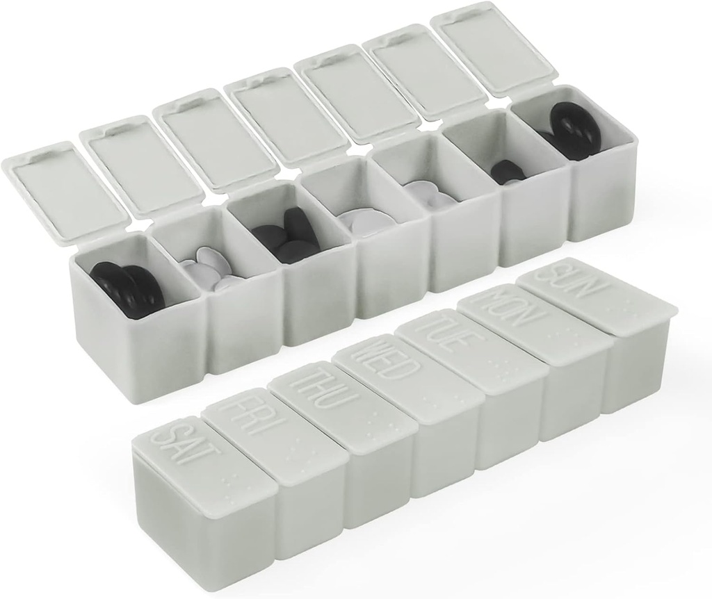 Iganädalane väike pillide korraldaja, 7-päevane pillide juhtum, igapäevane vitamiinijuhtumi meditsiinikast, pillide konteinerid ravimite toidulisandite jaoks Kalaõli (2Pcs, Hall)