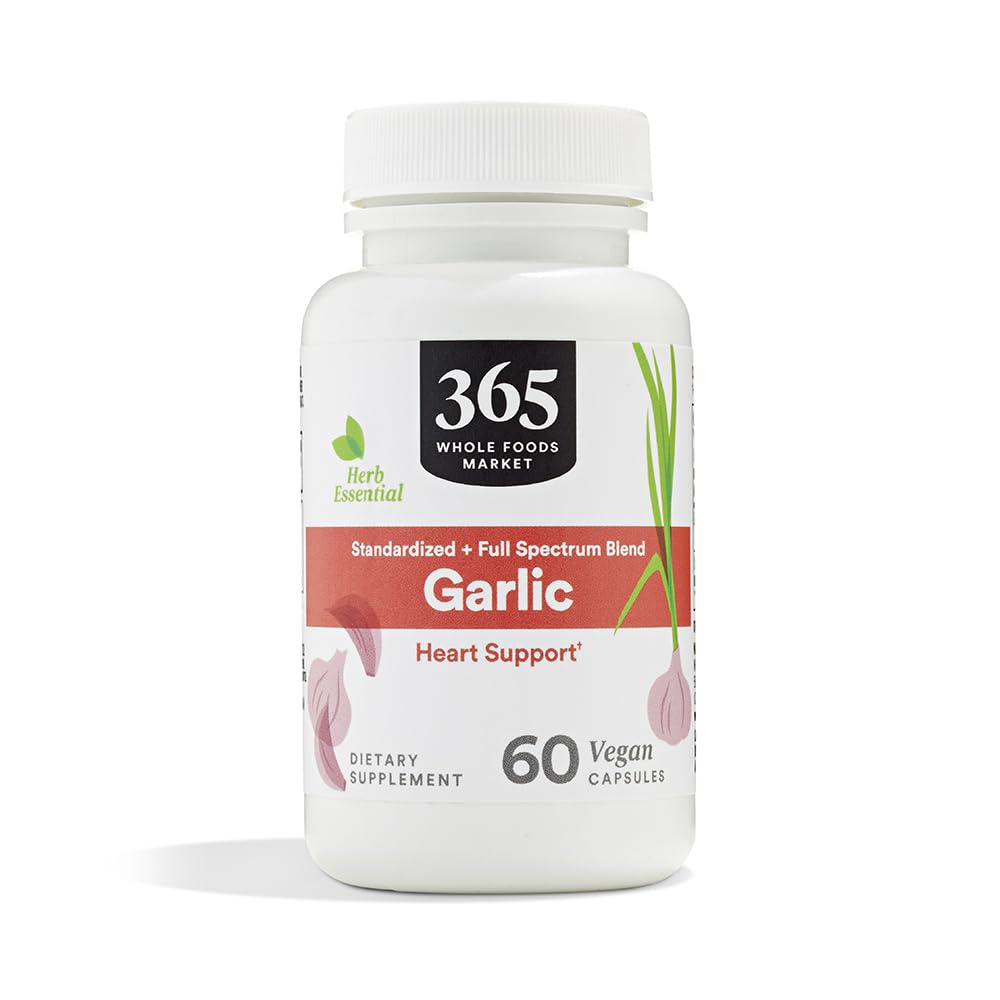 365 poolt kogu toiduturg, küüslaugu dieetlisand, vegankapslid, toetab südame tervist, 60 Count