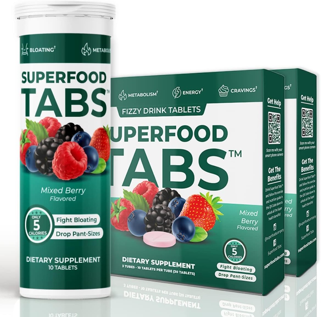 Superfood Tabs Superfoods Company Detox Cleanse Drink - Naiste ja meeste toitumisalane täiendus - tervisliku kehakaalu, seedetrakti tervise, isu ja puhituse leevendamine - segatud marjamaitse [60 tabletti]