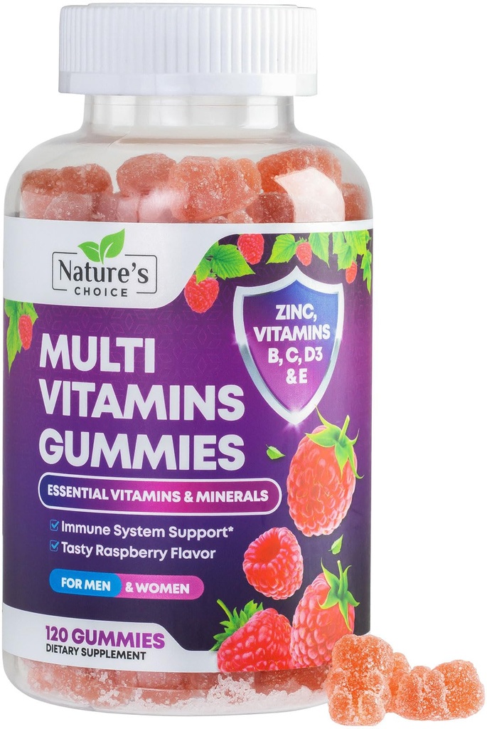 Multivitamiini kummid vitamiinidega A, C, D, E, B12, tsink - igapäevane täiskasvanute kummi vitamiinid ja mineraalid naistele ja meestele, immuunsuse tugikummi multivitamiinide lisand, multivitamiin täiskasvanutele - 120 Gummies