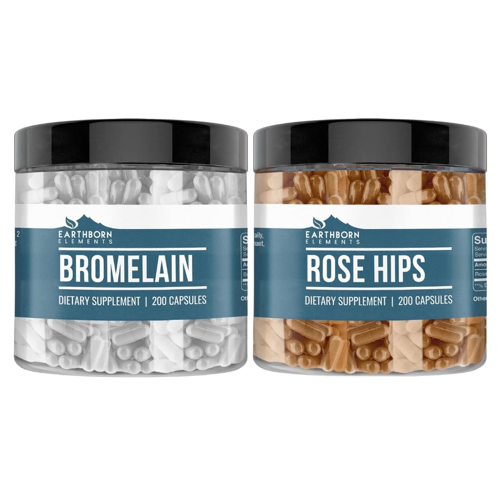 Maapealsed elemendid Rose HIPS & Bromelain Kapslikomplekt (iga 200 kapslit), Pure & Undiluted, Ei Lisaaineid