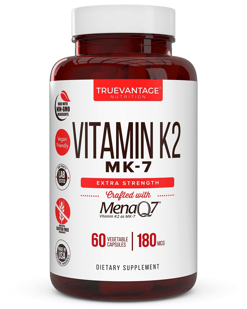 Vitamiin k2 MK-7 täiendus 180mcg - Vitamiin K2 toetab luude ja südame tervist südame-veresoonkonna kaltsiumi imendumine arteritest - 60 lihtne neelata taimseid korke MenaQ7 K2 MK7