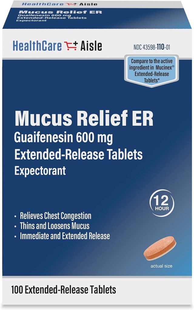 HealthCareAisle Guaifenesin 600 mg laiendatud vabanemine - 100 tabletti - lima leevendamine rinnakinnisuse leevendamiseks