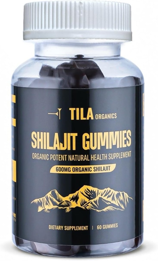 Tila Organic Himalayan Shilajit vaik pehme geelid - 60 Gummies, 600 mg - Natural Supplement meestele ja naistele üle 85 Trace Minerals, Fulvic Acid ja Humic Acid Vegan Gluten Free