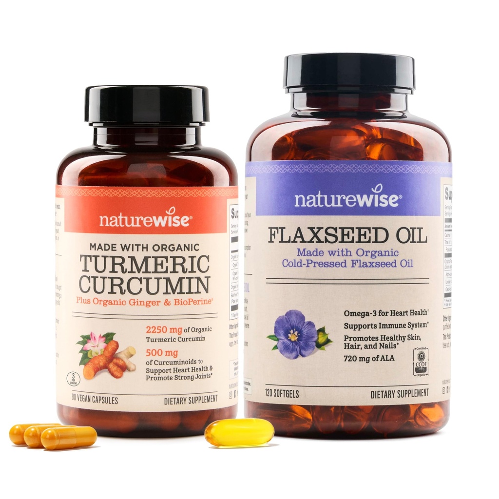 NatureWise Curcumin Turmeric 2250mg ja linaseemneõli 1200mg Omega 3 6 9 Softgels liigese, südame ja immuunsuse toetamiseks [1 & 2 kuu pakkumine]