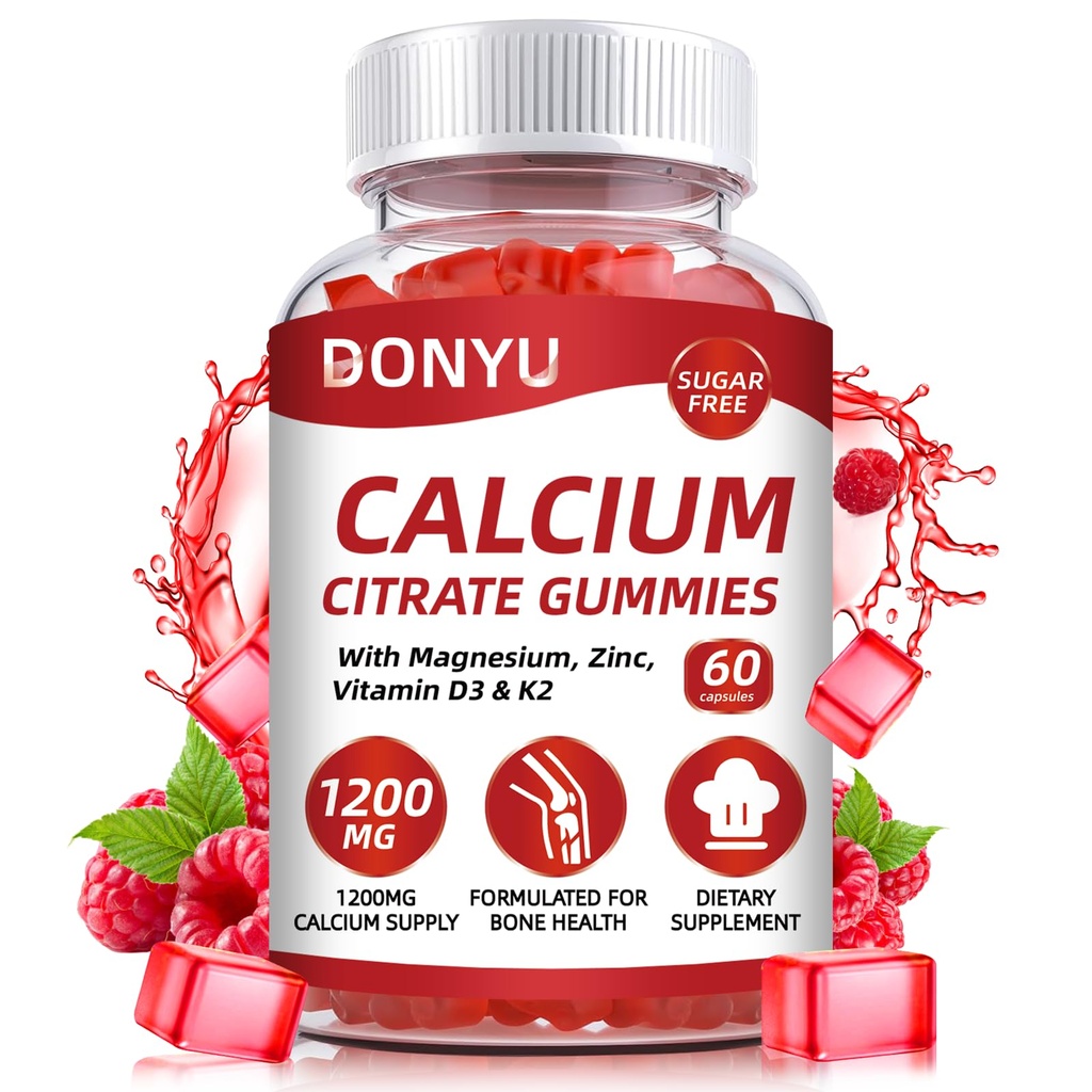 Kaltsiumtsitraat 1200mg kummikud vitamiin D3: koos kaltsiumi magneesium tsink Vitamiin D3 K2 luu lihased Immuunsus - Ultimate Absorbatsiooni Kaltsium täiendus naistele ja meestele, suhkruvaba