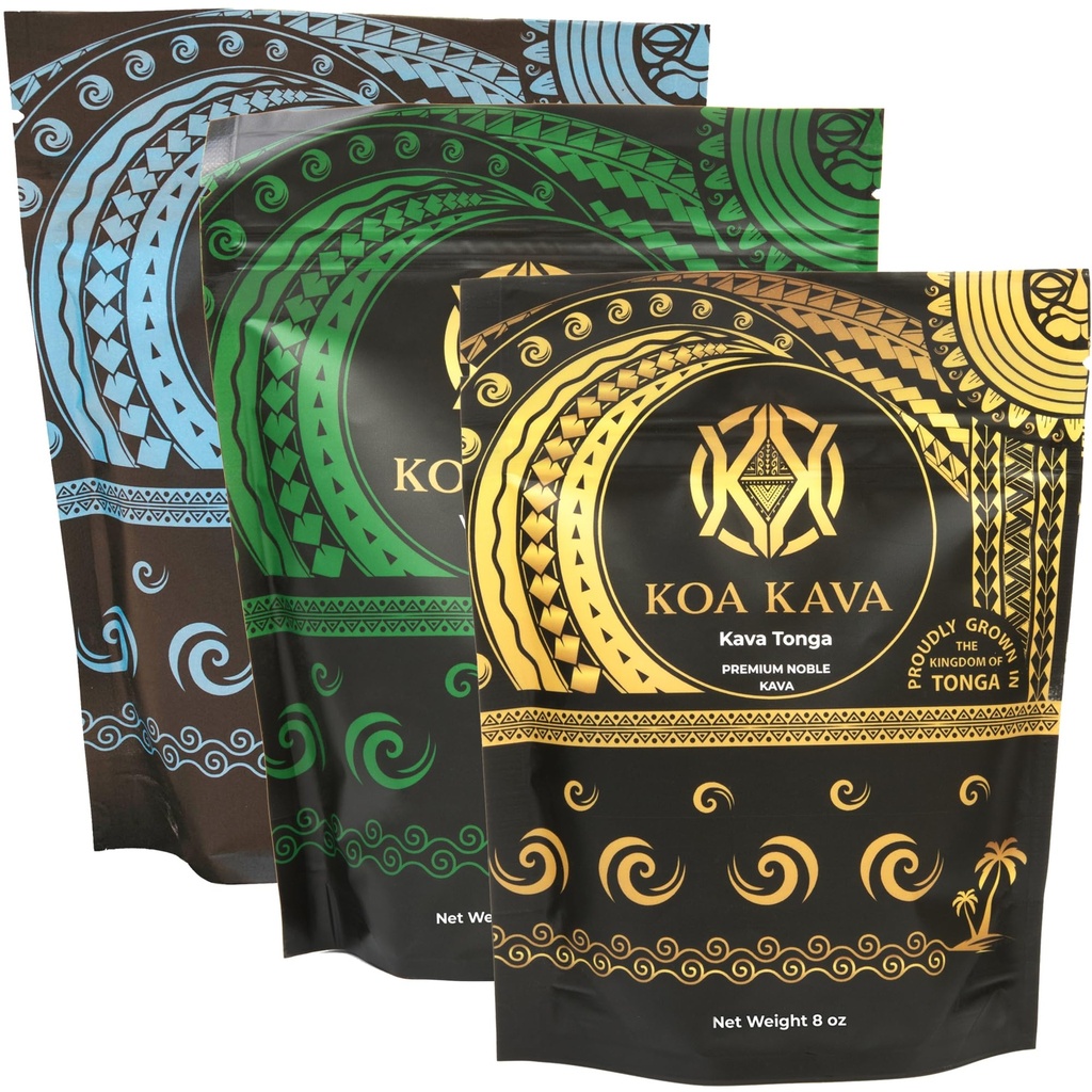 8 oz Koa Kava Bundle koos Premium Tongani, Fijian Waka ja Vanuatu Waka Kava Root Powderiga