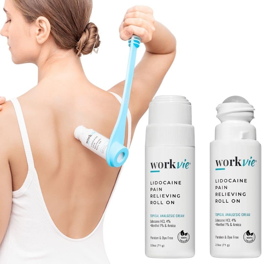 Lidocaine Pain Relief Roll On 2 Pack & Easy Reach Applicator Tool – kiire tegutsemine paikse lidokaiini maksimaalne tugevus Arnica Montana & Aloe Vera lihaste, liigeste, selja, kaela ja jalgade jaoks