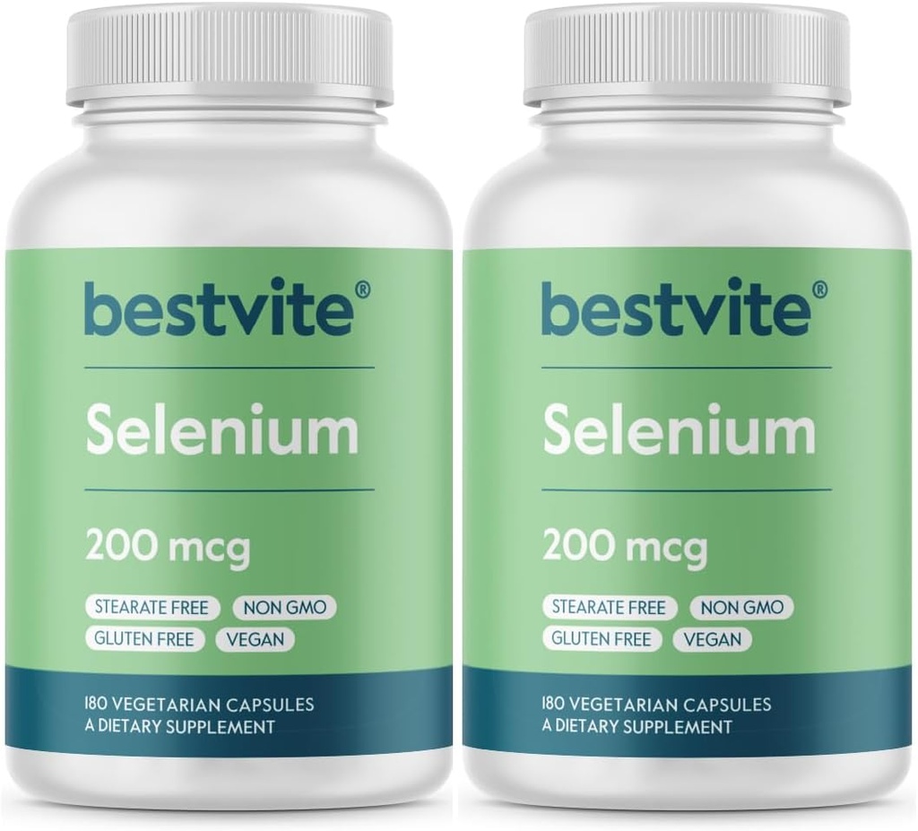 BESTVITE Selenium 200mcg (360 taimekapslit) (2-pakend) - Stearaadid puuduvad - vooluagendid puuduvad - vegan - mitte-GMO - gluteenivaba