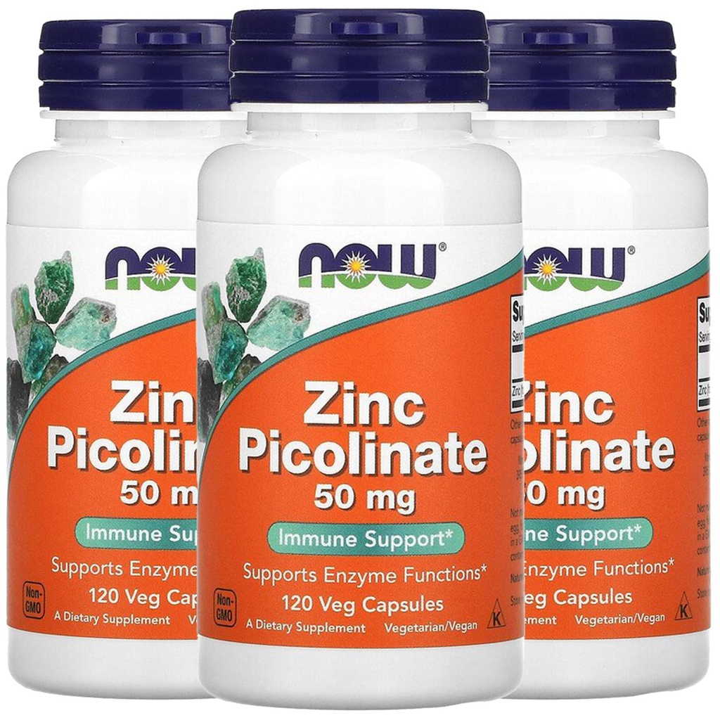 NOW Foods Now Foods Tsink Pikolinaat , 50 mg , 120 Veg Kapslit , 3 Pakend