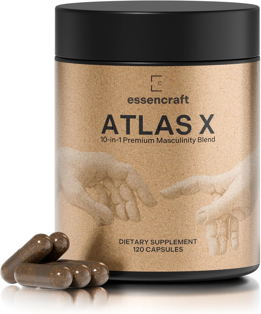 ATLAS X 10-in-1 mehelikkus Maksimaatori täiendus meestele - energia, tugevus ja elujõud kapslid Shilajit, Ashwagandha, Zinc, Safed Musli, Tongkat Ali, Black Maca, Fadogia Agrestis, 2 kuu pakkumine