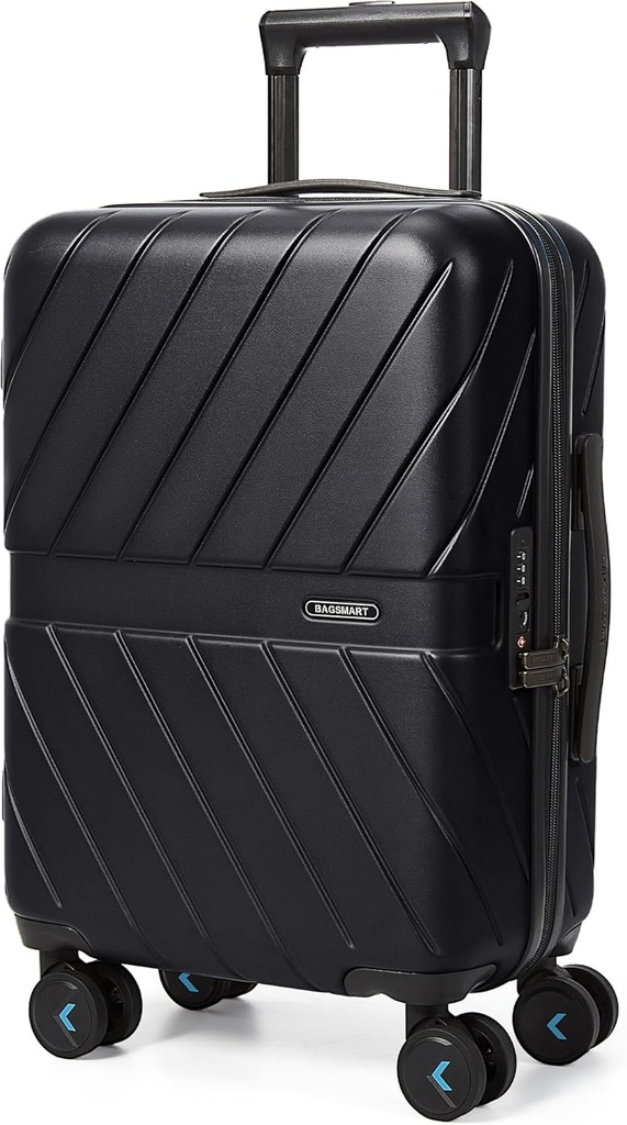 BAGSMART kannab pagasit 22x14x9 lennufirma, mis on heaks kiidetud TSA lukuga, 1OO% polükarbonaadist kõvakaanega pagas Spinneri ratastega, vastupidav kõva kest kannab kohvrit 20 tolli must