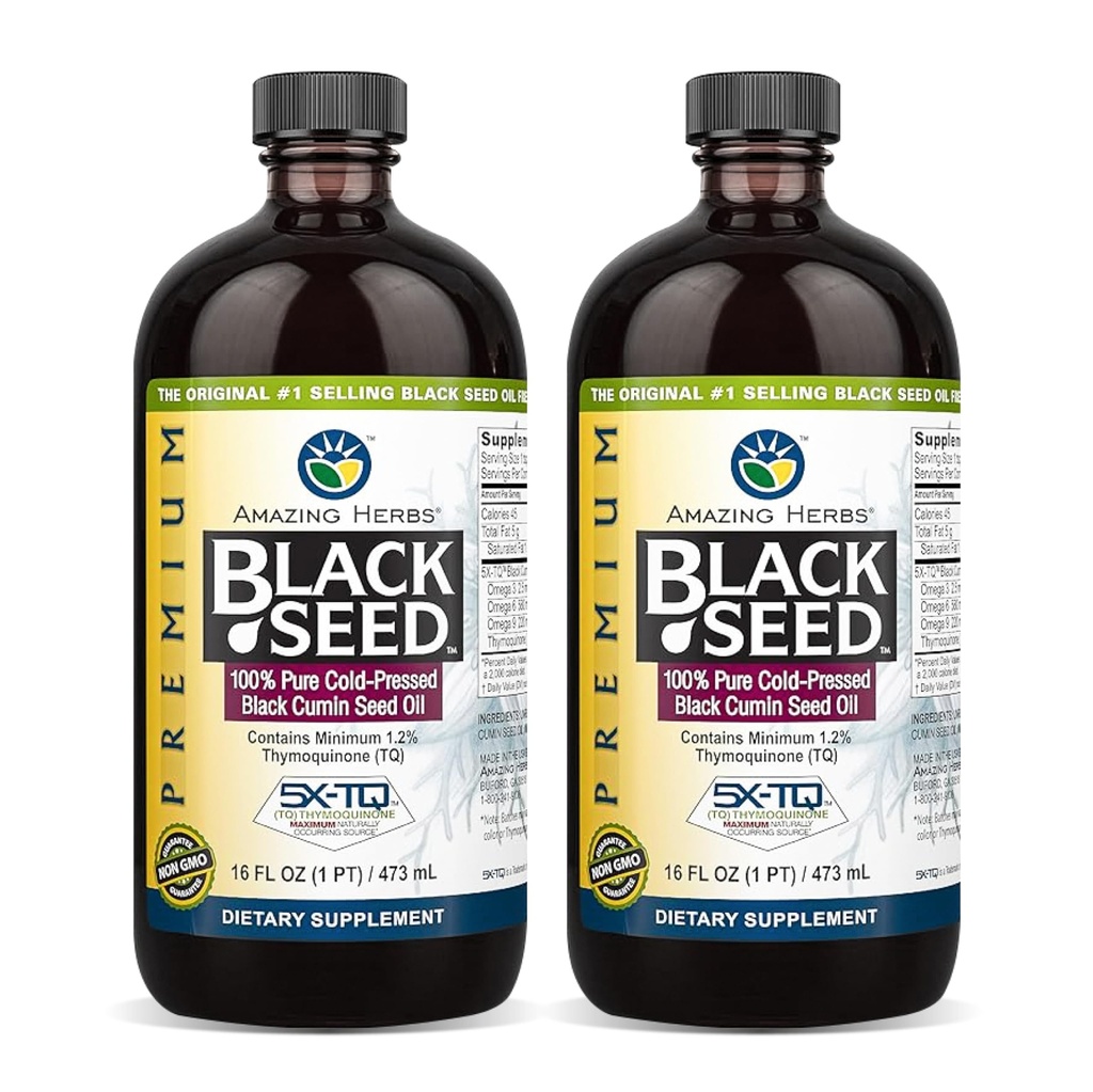Hämmastavad maitsetaimed Premium Black Seed Oil - Gluteenivaba, Non GMO, Külmpressitud Nigella Sativa Aids seedetrakti tervises, immuunsüsteemi tugi, aju funktsioon - 16 Fl Oz (pakk 2)