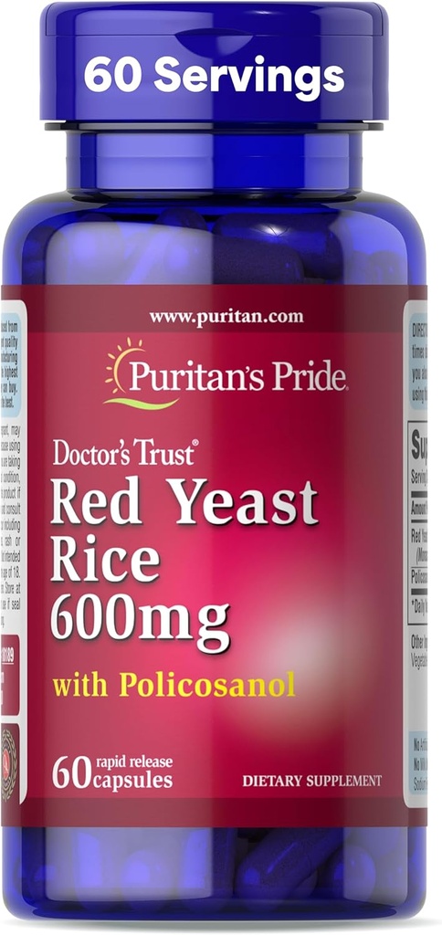 Puritans Pride Doctors Trust® Red Pärm Riis 60mg koos Policosanol, toidulisand, 60 kiirvabastuskapslid