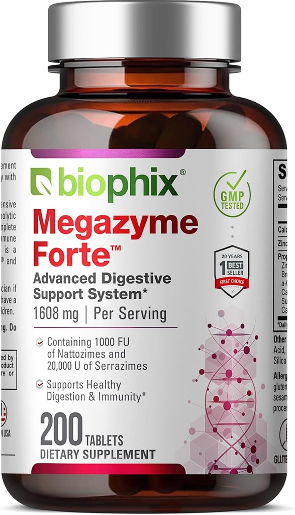 Biophix Megazyme Forte 200 tabletid - looduslikud taime proteolüütilised ensüümid Nattozimes Serrazimes toetab seedetrakti immuunsüsteemi Tervis