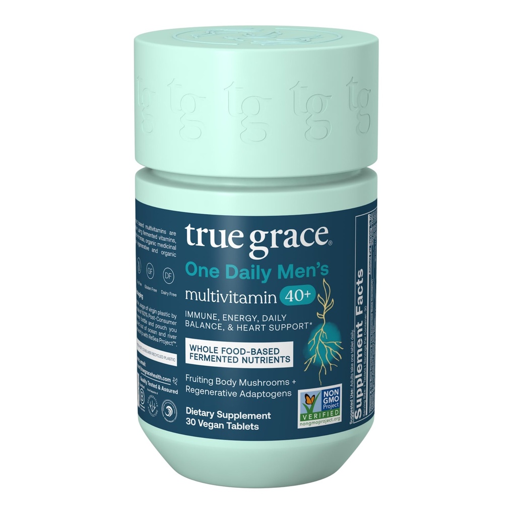 True Grace meeste 40+ üks igapäevane multivitamiini kääritatud mineraalid, orgaanilised Adaptogeenid ja seened Terve keha tasakaal Immuunsüsteemi, vastupidavuse, luude ja südame tugilisa - mitte-GMO - 30 vegan tabletti