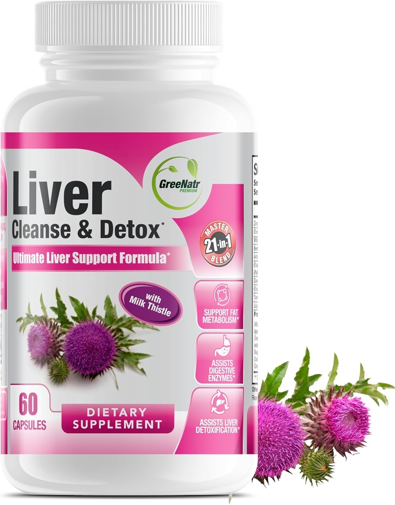 GreeNatr Maks Puhasta Detox & Paranda valem - Piimaohakas, Berberine, Ingver, Beet Root, Dandelion Juur, Artišokiekstrakt ja Chanca Piedra optimaalseks maksa tervise toetamiseks (1 pudel)