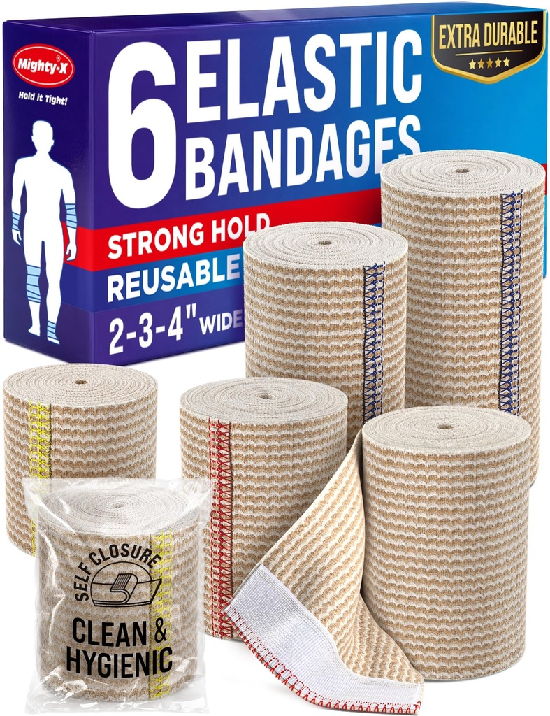 Suure jõudlusega elastne ribamähis - 6 Pack (2x2in, 2x3in, 2x4in) - Ise sulguv tugev tihendusriba Wrap jalgadele, pahkluudele, randmetele ja põlvedele