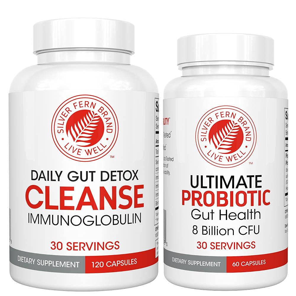 Hõbe Fern Gut Rehab Kit - 30 päeva varu - Puhasta iga päev (1 pudel = 120 kapslit) & Ultimate probiootikum (1 pudel = 60 kapslit) - Immunoglobuliinid & Spore Forming Probiootikumid