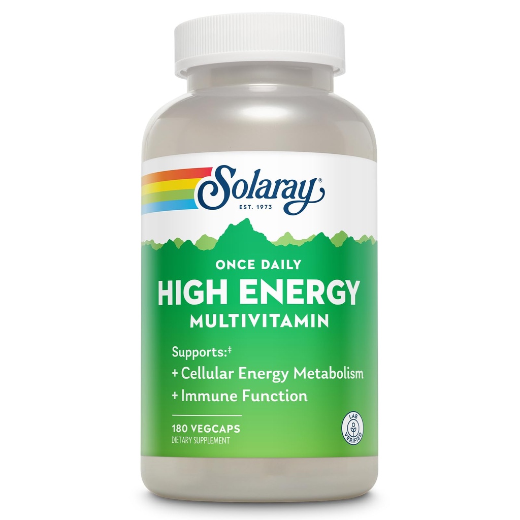 SOLARAY Once Daily High Energy Multivitamiinid naistele ja meestele - Energialisandid - Immuunsüsteemi tugi w / Vitamiin C, A, D ja E, Vitamiin B kompleks, Trace Minerals, 60-päevane garantii, 180 Serv, 180 VegCaps