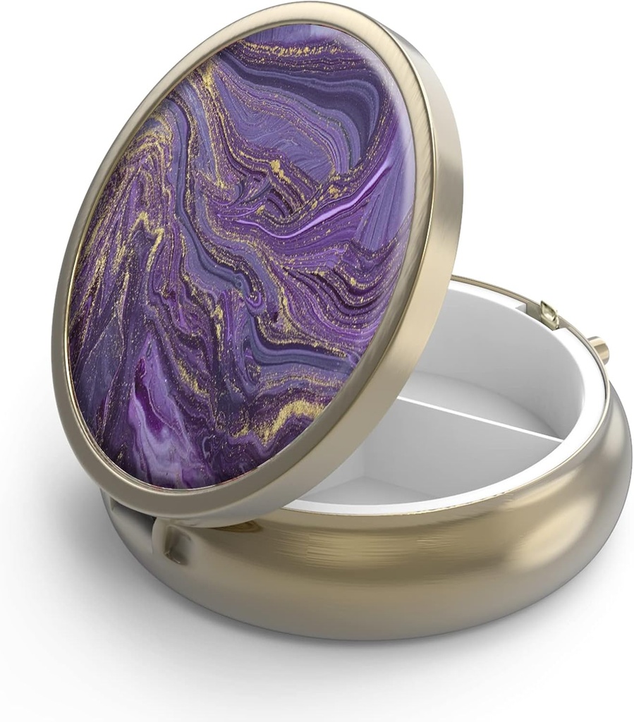 Pill Case Box koos peegliga Retro 3 Kompartment Väike pillid juhul rahakott või tasku pronks Väike Roud Pill Box või Vitamiinid, Kalaõli, Toidulisandid, Pill Sisaldab Reisikingitused (Kuldne Marmor)