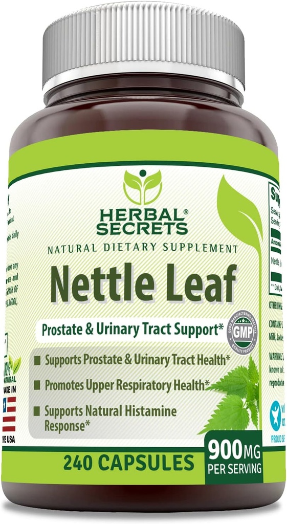 Taimsed saladused Nettle Leaf 900 Mg ühe serveerimise kohta 240 kapslit täiendada - toetab kuseteede ja eesnäärme - toetab ülemist hingamisteede tervist