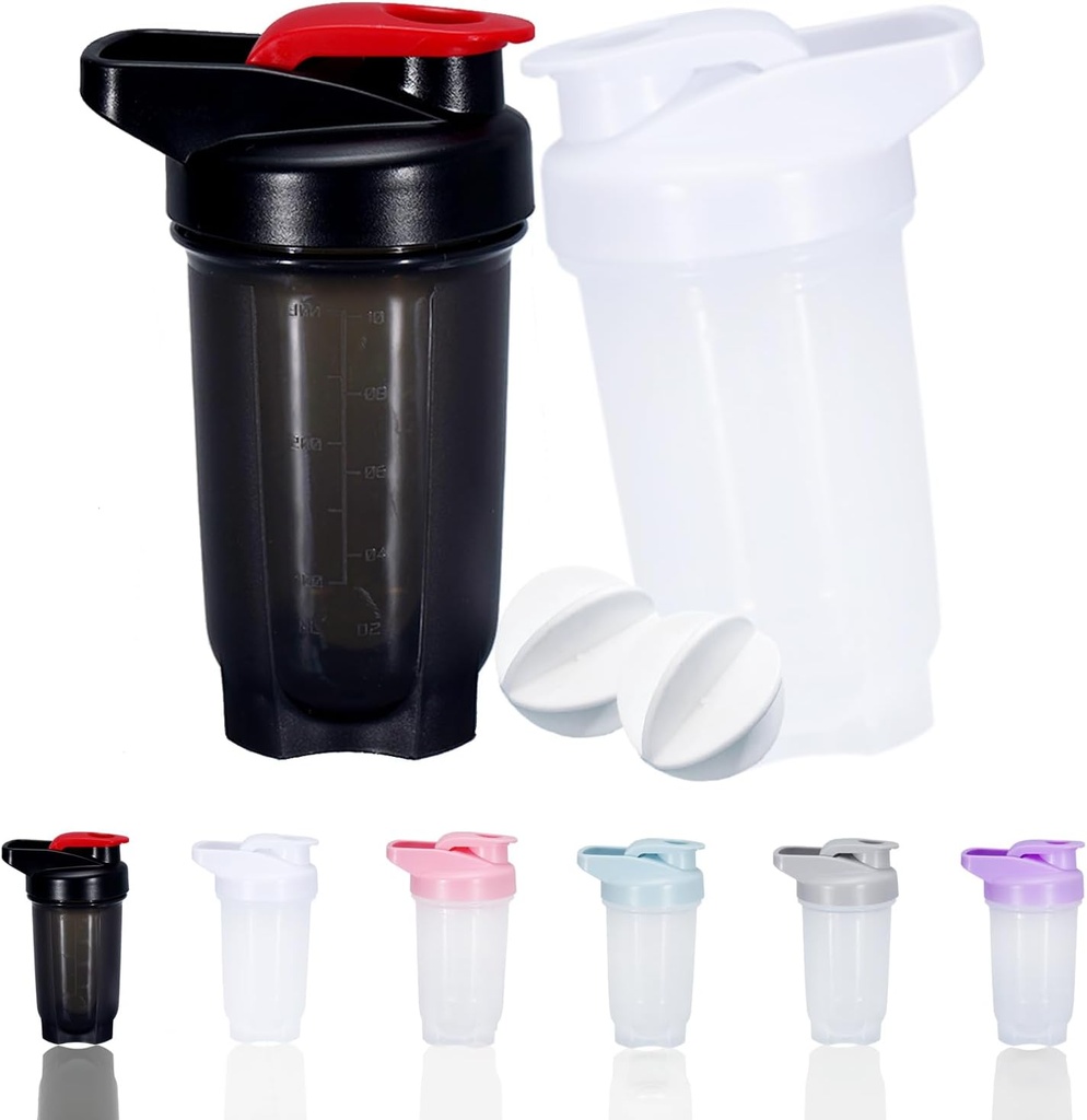 Shaker Bottle Protein Shakes Cup ja 10-Ounce / 300ML Shaker-Bottle koos Whisk Balls, Valgu Shakers pudelid Set, Mitte-BPA plastist (Black + White(2PCS))
